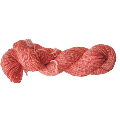 Handgefärbte Sommer-Sockenwolle, 4fach, mit Baumwolle, Farbe: Korallenrot Semisolid