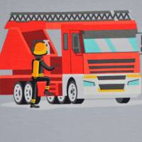 ♕ Jersey Panel Feuerwehrauto Feuerwehr 3-teilig 78 x 150 cm ♕ Bild 2