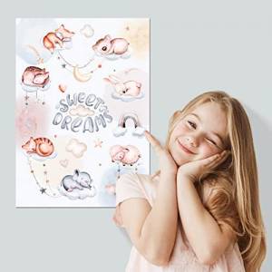 Sweet Dreams Poster fürs Kinderzimmer, Kindergarten & Grundschule | Süße schlafende Tiermotive | DIN A3 Größe Bild 2