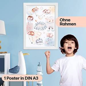 Sweet Dreams Poster fürs Kinderzimmer, Kindergarten & Grundschule | Süße schlafende Tiermotive | DIN A3 Größe Bild 5