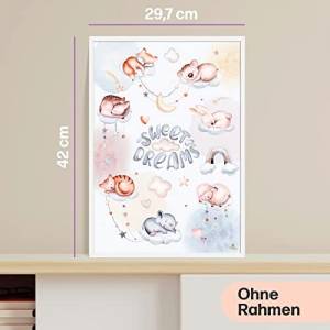 Sweet Dreams Poster fürs Kinderzimmer, Kindergarten & Grundschule | Süße schlafende Tiermotive | DIN A3 Größe Bild 7