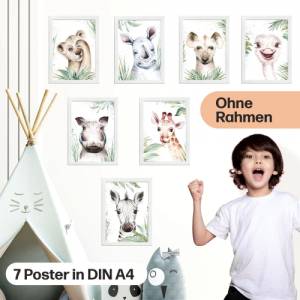 7er Poster Set mit süßen Baby Tieren Afrikas | Baby Löwe, Zebra, Giraffe und co. | DIN A4 | ohne Rahmen | CreativeRobin Bild 3
