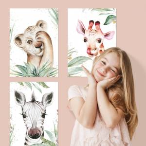 7er Poster Set mit süßen Baby Tieren Afrikas | Baby Löwe, Zebra, Giraffe und co. | DIN A4 | ohne Rahmen | CreativeRobin Bild 4