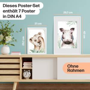 7er Poster Set mit süßen Baby Tieren Afrikas | Baby Löwe, Zebra, Giraffe und co. | DIN A4 | ohne Rahmen | CreativeRobin Bild 8