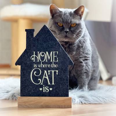 Filz Aufsteller Katzen Leuchteffekt | Home is where the cat is | Dekoration Holz