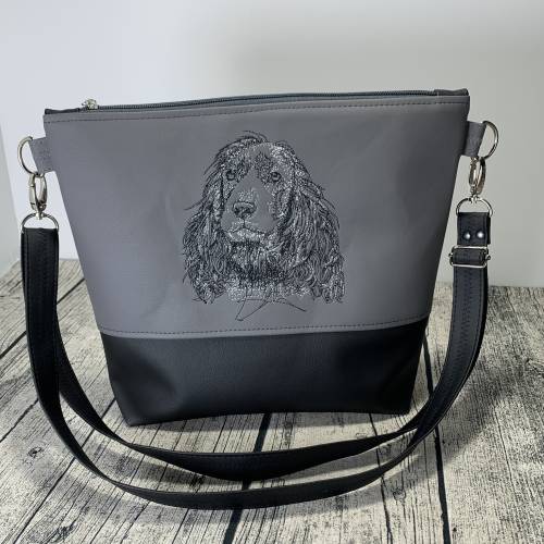Cocker Spaniel |eine besondere Umhängetasche für alle, die Cocker lieben - Tasche aus Kunstleder bestickt mit Hundemotiv