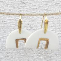 PORZELLAN Schmuck Ohrringen Ohrhänger Ohrstecker Creolen Designerschmuck, Sommer Trend Unikat vergoldet Bild 2
