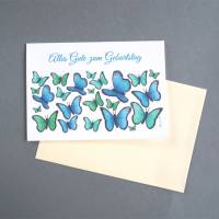 Schmetterlinge als Geburtstagskarte personalisierbar,  Schöne farbenfrohe Grußkarte Dankesagung, Klappkarte zum Genesung Bild 1