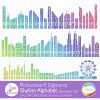 Plotterdatei Skyline Alphabet, SVG für Statement-Shirts, Digistamps für Karten, Gutscheine, Einladungen, Papier plotten Bild 1