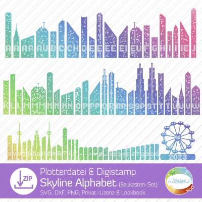 Plotterdatei Skyline Alphabet, SVG für Statement-Shirts, Digistamps für Karten, Gutscheine, Einladungen, Papier plotten