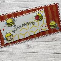 Grußkarten / Glückwunschkarten zur Einschulung, „süße Bienchen zum Schulanfang“, Grüße an das Schulkind, Handarbeit Bild 1