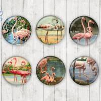 1452 - Motivcabochon Set, Glascabochons Handmade Flamingo Bild 1