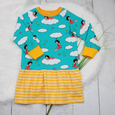 Heidi Wolken Kleid Jerseykleid Sommerkleid Mädchenkleid Raglankleid / kurzarm / langarm / türkis/ gelb