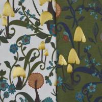 ♕ moosgrüner und ecrufarbener Jersey mit Pilzen und Schnecken Goldfolie 50 x 145 cm dehnbar Nähen ♕ Bild 1