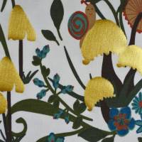 ♕ moosgrüner und ecrufarbener Jersey mit Pilzen und Schnecken Goldfolie 50 x 145 cm dehnbar Nähen ♕ Bild 10