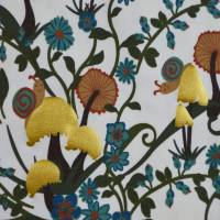 ♕ moosgrüner und ecrufarbener Jersey mit Pilzen und Schnecken Goldfolie 50 x 145 cm dehnbar Nähen ♕ Bild 8