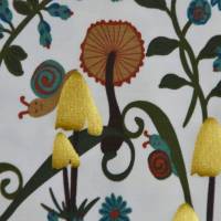 ♕ moosgrüner und ecrufarbener Jersey mit Pilzen und Schnecken Goldfolie 50 x 145 cm dehnbar Nähen ♕ Bild 9