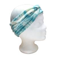 Haarband Baumwolle Jersey gemustert zum Wickeln oder Knoten in Türkis Creme Bild 2