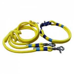 Hundeleine und Halsband Set, beides verstellbar, gelb, blau, Biothane (US-Patent) und Schnalle, 8 oder 10 mm Stärke von Bild 1