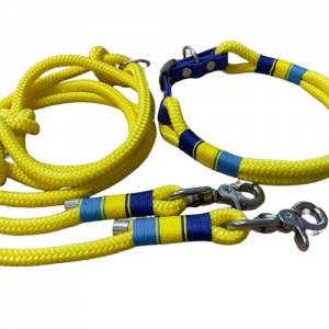 Hundeleine und Halsband Set, beides verstellbar, gelb, blau, Biothane (US-Patent) und Schnalle, 8 oder 10 mm Stärke von Bild 2