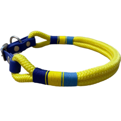 Hundehalsband, Tauhalsband, gelb blau, Marke AlsterStruppi, mit Biothane (US-Patent) und Schnalle verstellbar