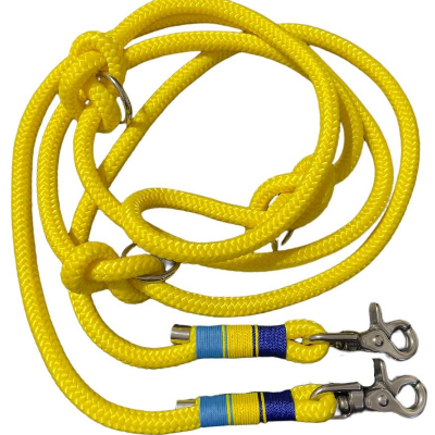 Hundeleine verstellbar / Tauleine maritim gelb mit blau, ca. 200 cm verstellbar, Marke AlsterStruppi, edel und hochwerti
