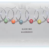 7 Glasmarker Herzchen silber- oder goldfarben, Glasmarkierer bunt Herzen, Tassenmarkierer Bild 2