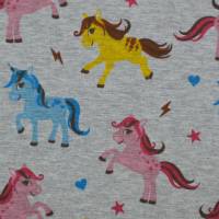 ♕Alpenfleece Stoff grau melange mit bunten Ponys 50 x 150 cm  Kuschelsweat ♕ Bild 4