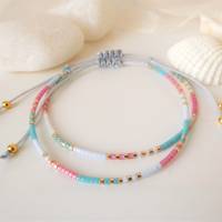 Set aus 2 Armbändern,  Miyuki Delica Glasperlen in sommerlichen Farben, kleine Geschenke für Frauen Freundin, verstellba Bild 1