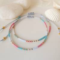 Set aus 2 Armbändern,  Miyuki Delica Glasperlen in sommerlichen Farben, kleine Geschenke für Frauen Freundin, verstellba Bild 4