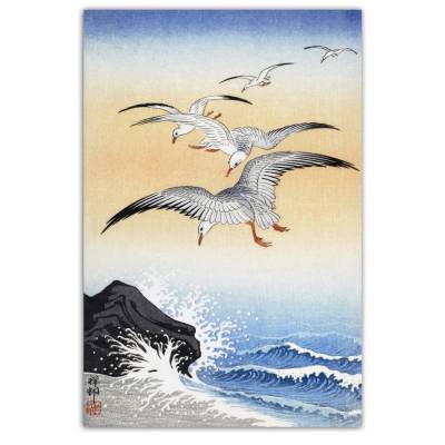 Leinwandbild Möwen über dem Meer Vintage ca.1930 Wandbild Japanische Kunst