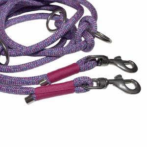 Hundeleine und Halsband Set, aus recyceltem Material rPET, verstellbare Leine, lila, pink, weiß, mit Edelstahl Karabiner Bild 4