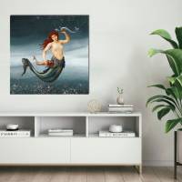 Leinwandbild Collage Meerjungfrau Nixe mit Fischen im Wasser - Mix aus Gemälde und Fotografie Vintage Großformat Bild 2