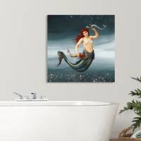 Leinwandbild Collage Meerjungfrau Nixe mit Fischen im Wasser - Mix aus Gemälde und Fotografie Vintage Großformat Bild 3