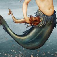 Leinwandbild Collage Meerjungfrau Nixe mit Fischen im Wasser - Mix aus Gemälde und Fotografie Vintage Großformat Bild 6