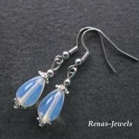 Glasohrringe Glasohrhänger Opalglas Glas Ohrringe Tropfen Perlen Ohrhänger milchig weiß silberfarben Handgefertigt Bild 1
