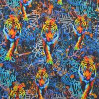 ♕Alpenfleece Plüsch Sweat in Neonfarben mit Tiger Digitaldruck 50 cm x 150 cm Happy Fleece ♕ Bild 2