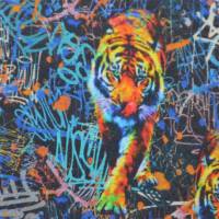 ♕Alpenfleece Plüsch Sweat in Neonfarben mit Tiger Digitaldruck 50 cm x 150 cm Happy Fleece ♕ Bild 3
