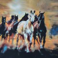 ♕Jersey Panel Pferd in der Herde Stenzo Digitaldruck 200 x 150 cm ♕ Bild 1