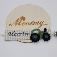 Schnullerband beige blau Traktor mit Namen personalisiert / Schnullerhalter / Schnullerkette / Geschenk zur Geburt Bild 4