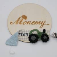 Schnullerband beige blau Traktor mit Namen personalisiert / Schnullerhalter / Schnullerkette / Geschenk zur Geburt Bild 6