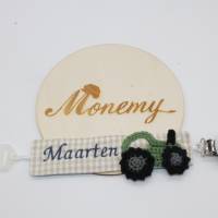 Schnullerband beige blau Traktor mit Namen personalisiert / Schnullerhalter / Schnullerkette / Geschenk zur Geburt Bild 9