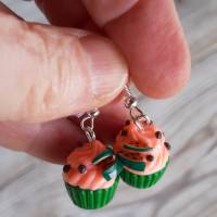 Ohrhänger Cupcake Melone aus Fimo Ohrringe handmodelliert aus Polymer Clay Bild 1