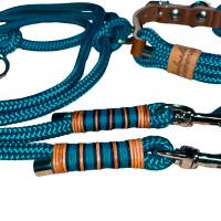 Leine Halsband Set für mittelgroße Hunde, verstellbar, petrol, ab 20 cm Halsumfang Bild 3