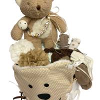 Windeltorte  personalisiert mit Name Teddybär Bär retro boho Natur beige braun Geburt Taufe Babyshower Party Bild 2