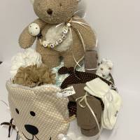 Windeltorte  personalisiert mit Name Teddybär Bär retro boho Natur beige braun Geburt Taufe Babyshower Party Bild 4
