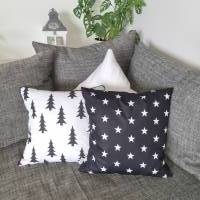 schwarze Kissenhülle mit weißen Sternen, Kissenbezug 40 x 40 cm, Dekokissen für das Sofa Bild 3