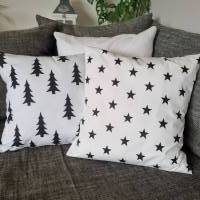 weiße Kissenhülle mit schwarzen Sternen, Kissenbezug 40 x 40 cm, Dekokissen für das Sofa Bild 4