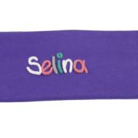 Stirnband Lila mit Namen für Mädchen aus Baumwolle - Ohrenschutz für Kinder mit Wunschbeschriftung - Haarband Bild 1