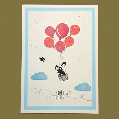 Osterkarte, gestempelt, cremefarben, cats on appletrees, Karte mit Umschlag, 3D Karte